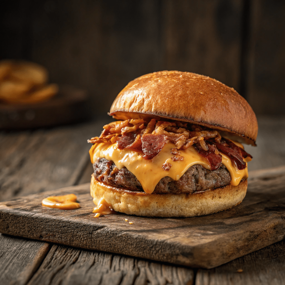 Crack burger with cheddar and bacon