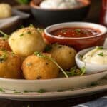 cheesy potato balls with dipping sauce