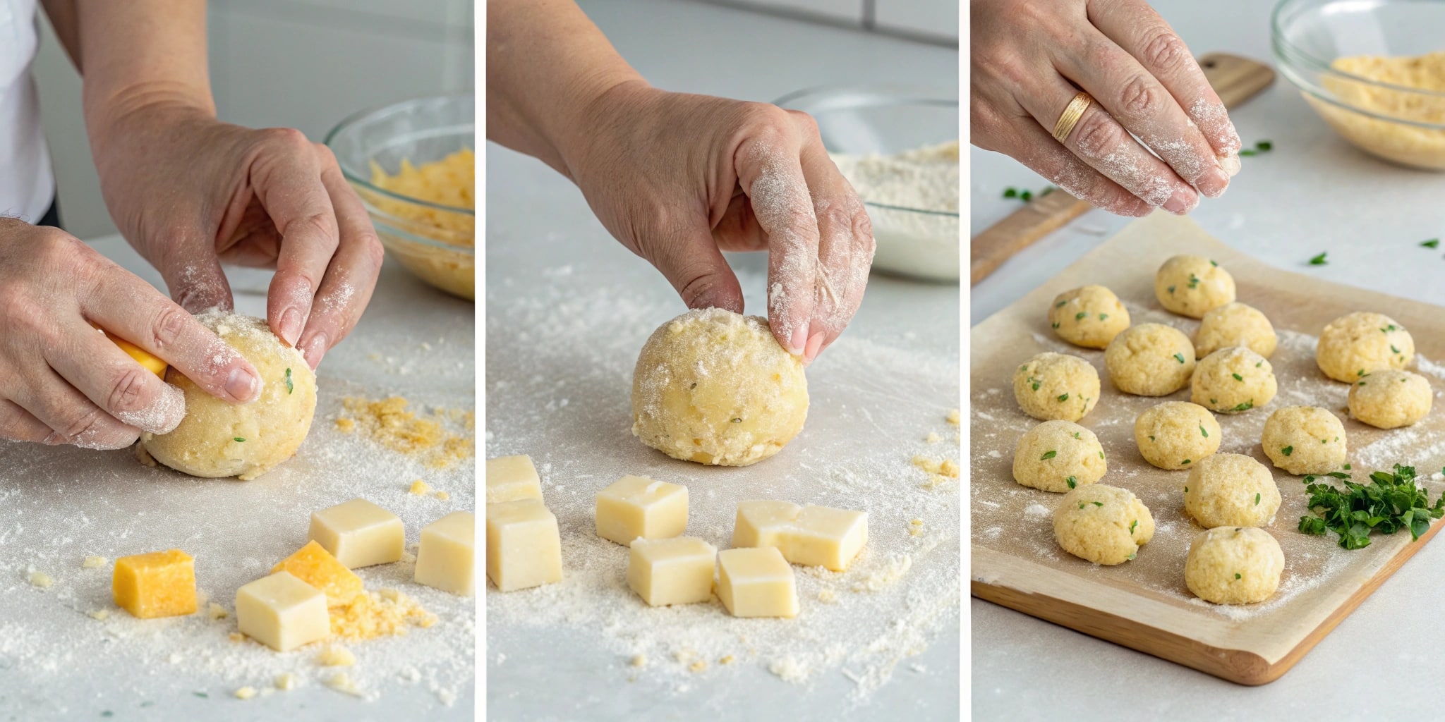 cheesy-potato-balls-shaping Stuff and shape your cheesy potato balls