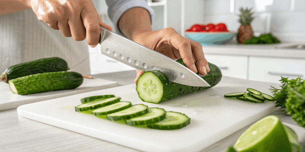 slicing cucumber for infused water