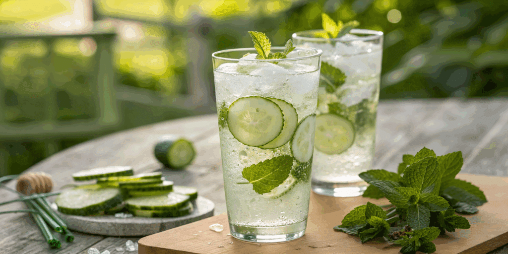 served cucumber water in glasses
