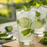 served cucumber water in glasses